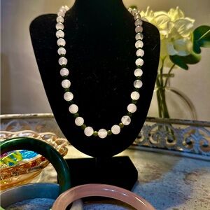 🩷💚18” Rose Quartz & Jade Beaded Necklace Sterling Silver Clasp